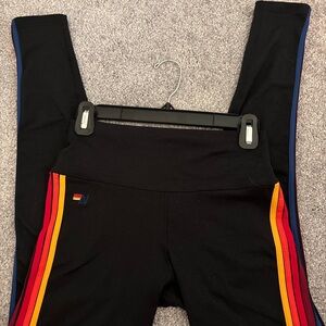 Aviator Nation Black Leggings with Rainbow Stripes